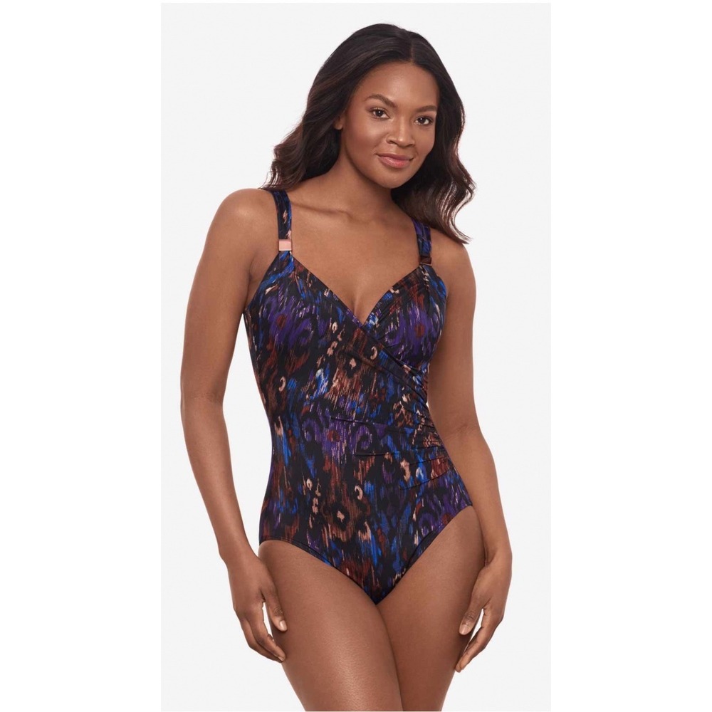 Miraclesuit Siren One Piece Swimsuit Tapiz Black Multi Tummy Control New 16